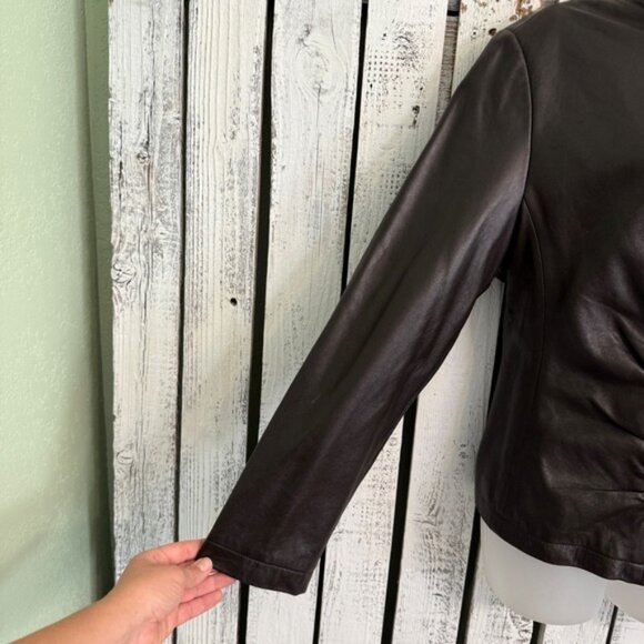 Y2K Industry Moto Buttery Leather Jacket Womens XL Chocolate Brown Ruched Front - Picture 10 of 14